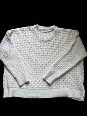 Madewell basket weave crewneck sweater classic cream ribbed cuffs & hem